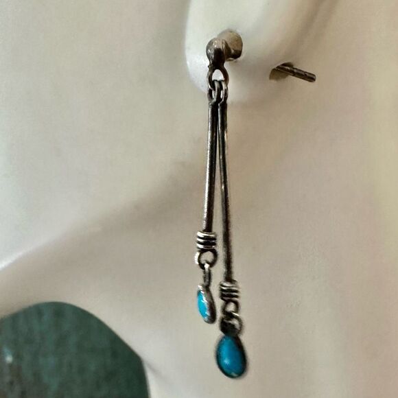 Sterling silver turquoise drop earrings - Picture 5 of 9